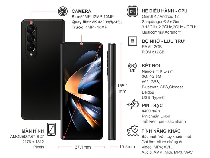 Điện thoại Samsung Galaxy Z Fold 4 5G 512GB Đen