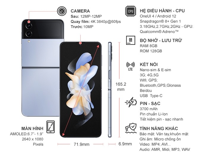 Điện thoại Samsung Galaxy Z Flip 4 5G 128GB Xanh nhạt