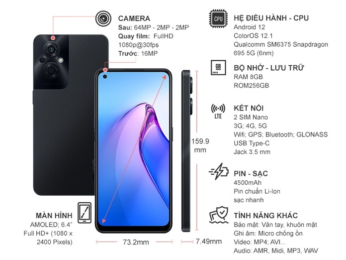 Điện thoại OPPO Reno8 Z 5G 8GB/256GB Đen