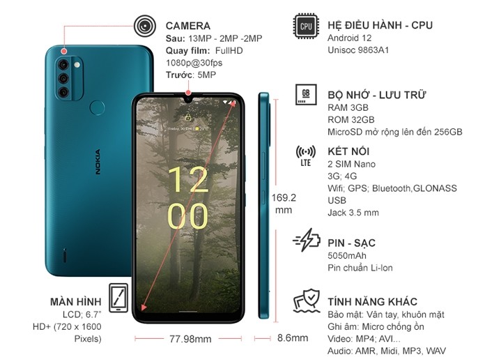Điện thoại Nokia C31 3GB/32GB Xanh thiên hà