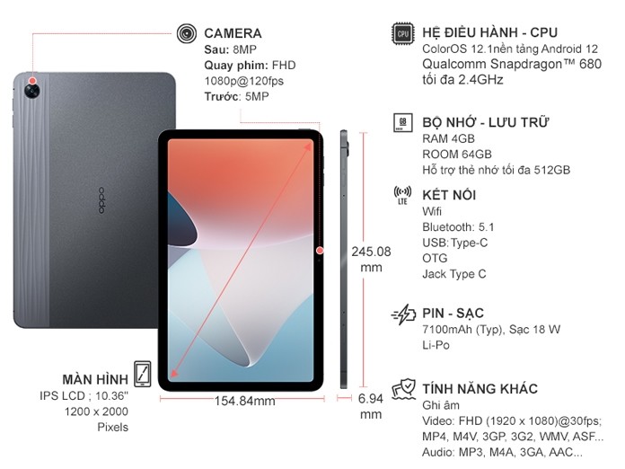 Máy tính bảng OPPO Pad Air 64GB Xám