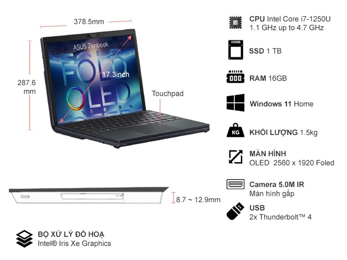 Laptop Asus Zenbook 17 Fold i7-1250U 16GB/1TB/Win11 UX9702AA-MD014W