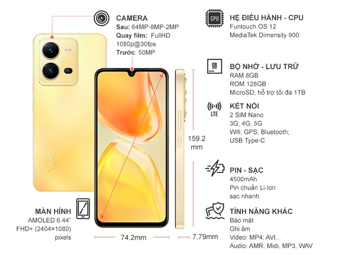 Điện thoại Vivo V25 8GB/128GB Vàng