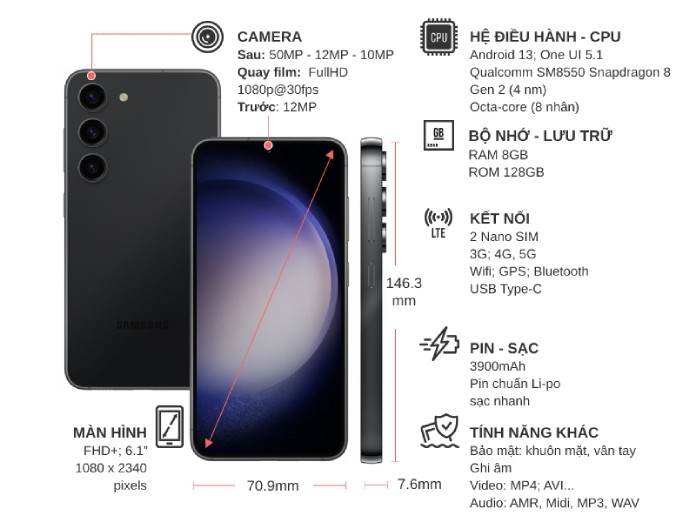 Điện thoại Samsung Galaxy S23 8GB/128GB Đen