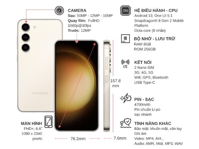 Điện thoại Samsung Galaxy S23 Plus 8GB/256GB Kem