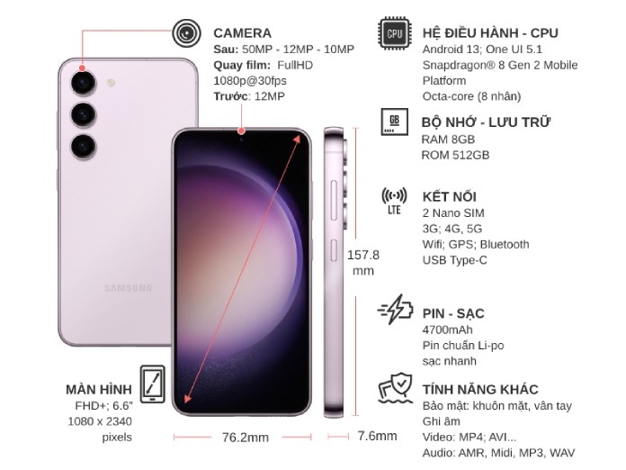 Điện thoại Samsung Galaxy S23 Plus 8GB/512GB Tím