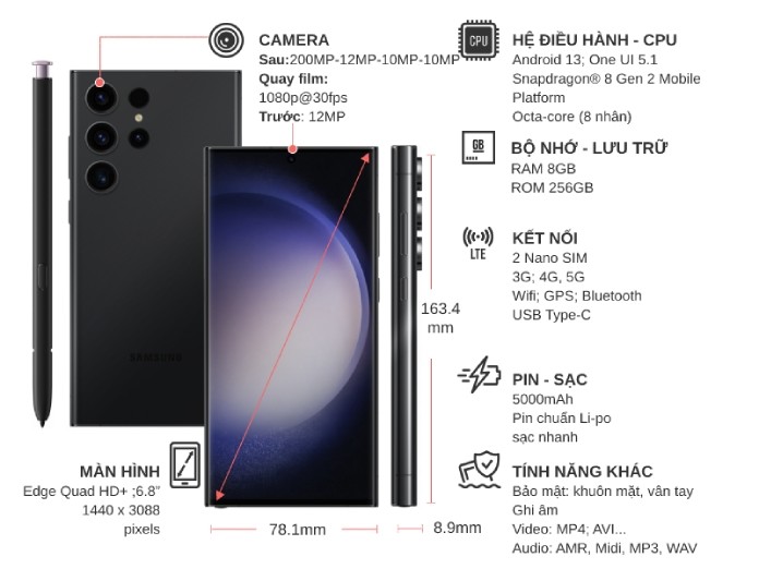 Điện thoại Samsung Galaxy S23 Ultra 8GB/256GB Đen