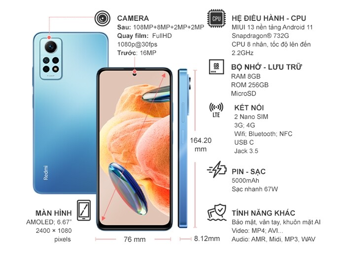 Điện thoại Xiaomi Redmi Note 12 Pro 8GB/256GB Xanh dương