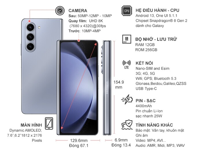 Điện thoại Samsung Galaxy Z Fold 5 5G 12GB/256GB Xanh dương