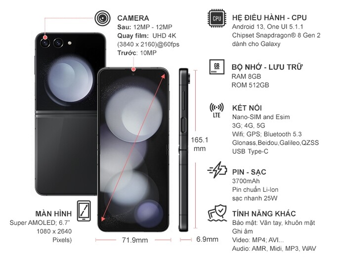 Điện thoại Samsung Galaxy Z Flip 5 5G 8GB/512GB Xám