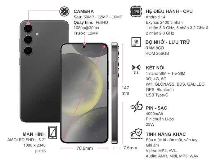 Điện thoại Samsung Galaxy S24 256GB Đen