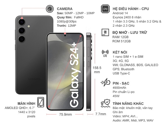 Điện thoại Samsung Galaxy S24 Plus 512GB Đen