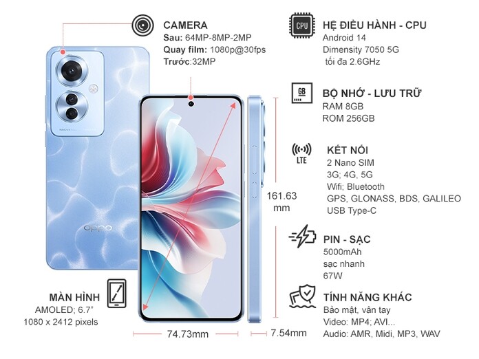Điện thoại OPPO Reno11 F 5G 8GB/256GB Xanh