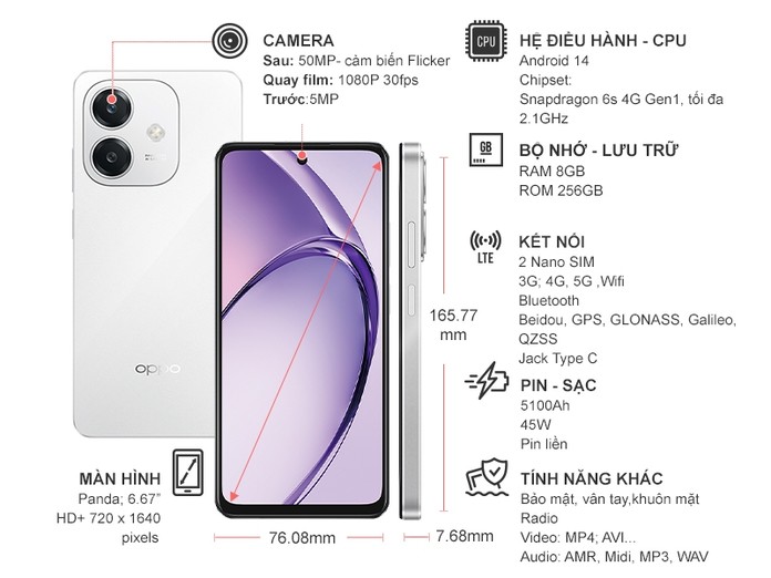 Điện thoại OPPO A3 8GB/256GB Trắng (CPH2669)