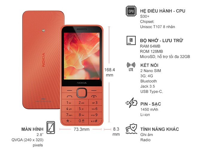 Điện thoại Nokia 220 4G TA-1611 DS VN Cam