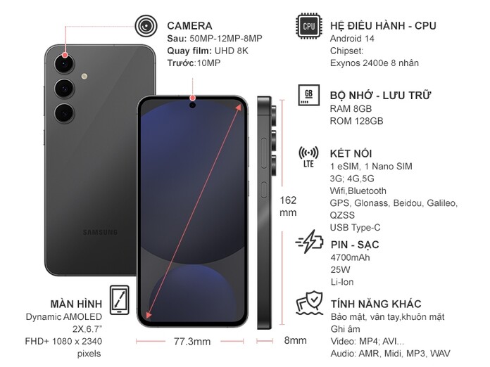 Điện thoại Samsung Galaxy S24 FE 8GB/128GB Đen (SM-S721B/DS)