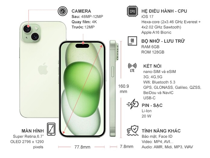 Điện thoại iPhone 15 Plus 128GB Xanh Lá