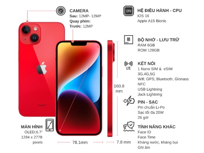 Điện thoại iPhone 14 Plus 128GB Đỏ