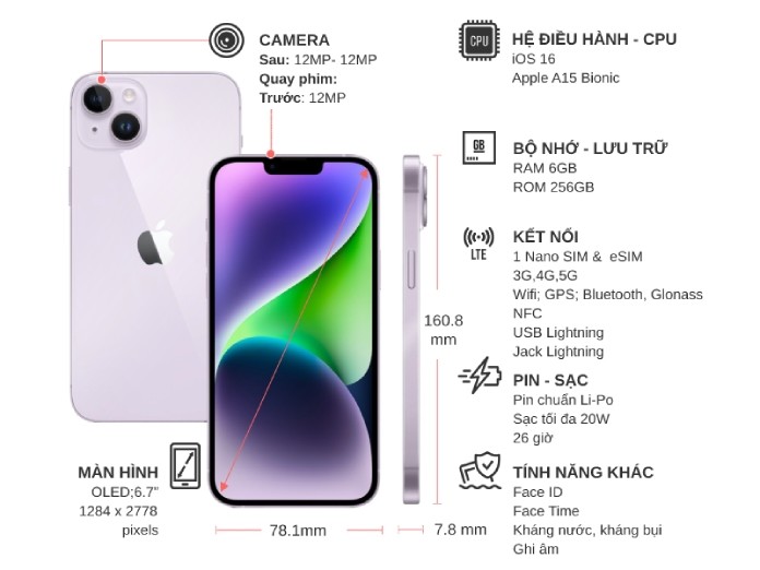 Điện thoại iPhone 14 Plus 256GB Tím