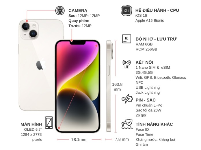 Điện thoại iPhone 14 Plus 256GB Trắng