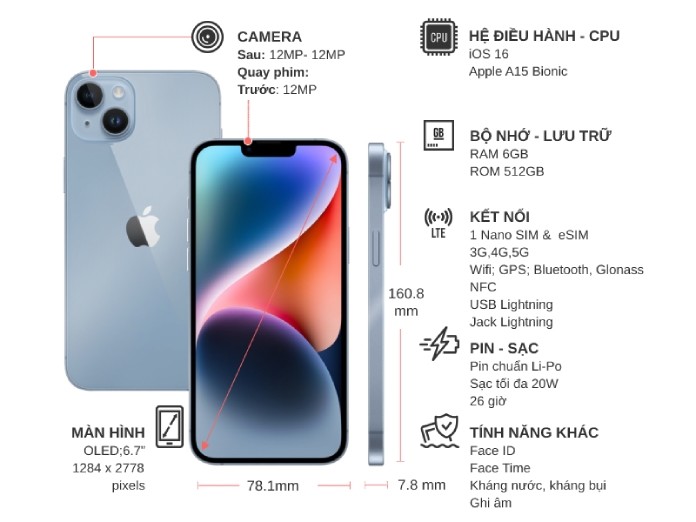 Điện thoại iPhone 14 Plus 512GB Xanh dương