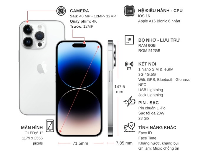 Điện thoại iPhone 14 Pro 512GB Bạc