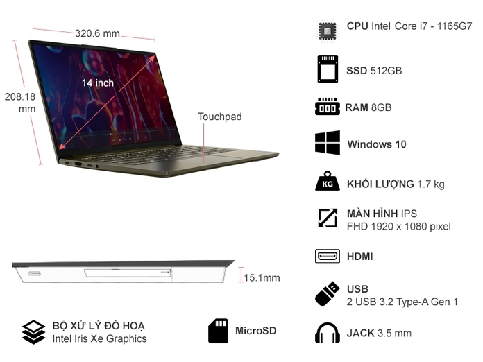 Laptop Lenovo Yoga Slim 7 14ITL05 i7-1165G7 14 inch 82A3004FVN