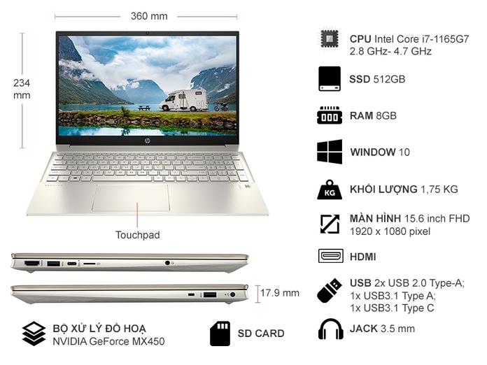 Laptop HP Pavilion 15-EG0007TX i7-1165G7 15.6 inch 2D9D5PA