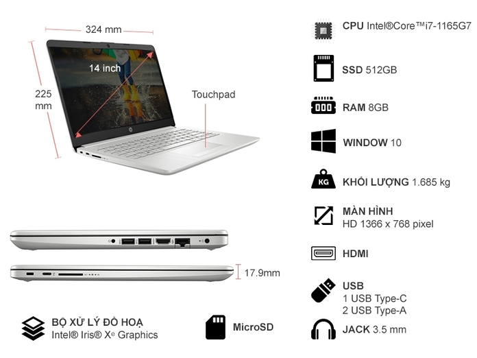 Laptop HP 14S-DQ2017TU i7-1165G7 14 inch 2Q6H0PA