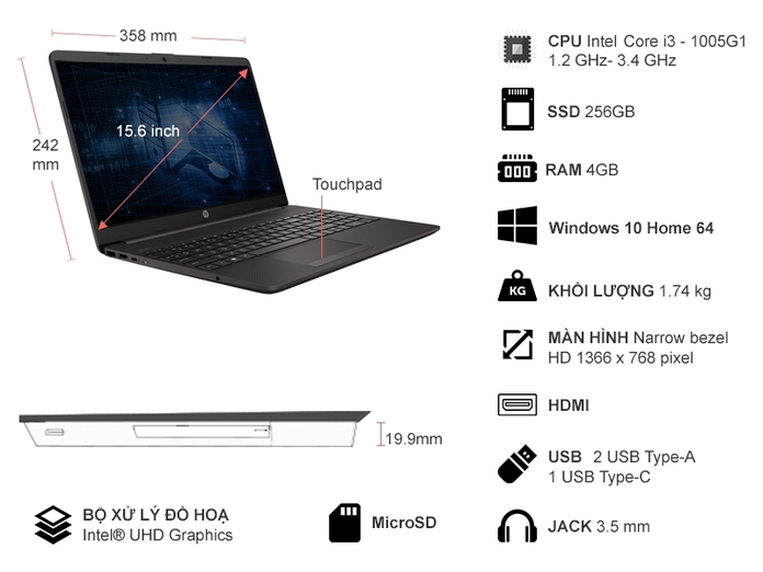 Laptop HP 250 G8 i3-1005G1 15.6 inch 389X8PA