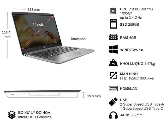 Laptop HP 240 G8 i3-1005G1/4GB/256GB SSD/Win10 (519A7PA)