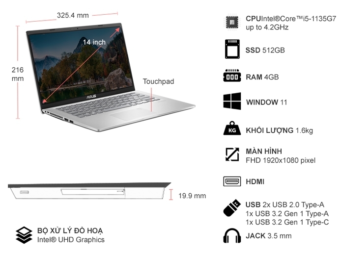 Laptop Asus Vivobook X415EA-EB640W i5-1135G7/4GB/512GB/Win11