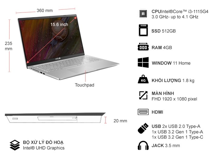 Laptop Asus VivoBook X515EA-BQ1006W i3-1115G4/4GB/512GB/Win11