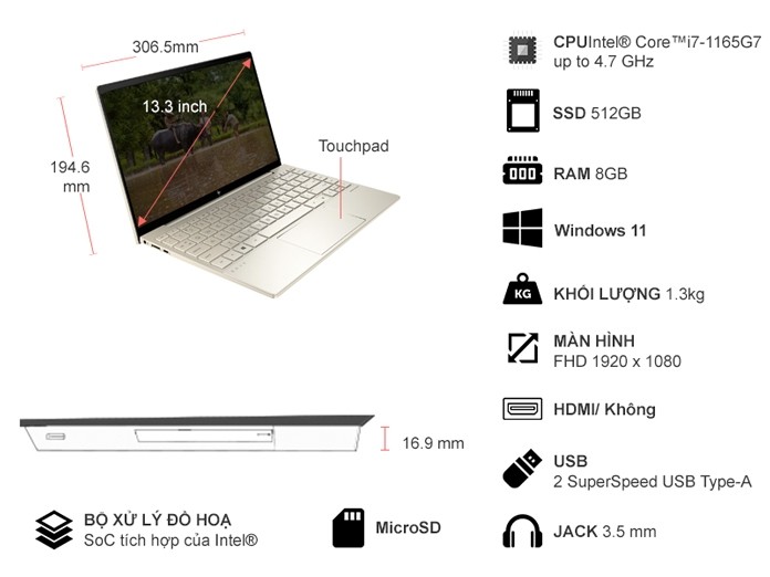 Laptop HP Envy 13-BA1535TU i7-1165G7/8GB/512GB/Win11 (4U6M4PA)