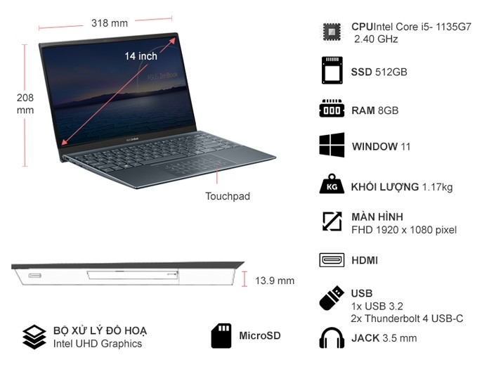 Laptop Asus ZenBook UX425E i5-1135G7/8GB/512GB/Win 11 UX425EA-KI839W