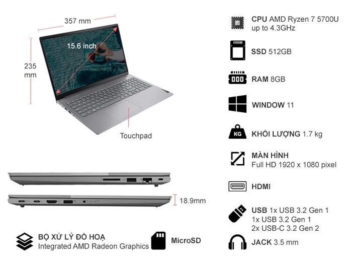 Laptop Lenovo ThinkBook15 G3 ACL R7-5700U/8GB/512GB/Win11 (21A400CEVN)