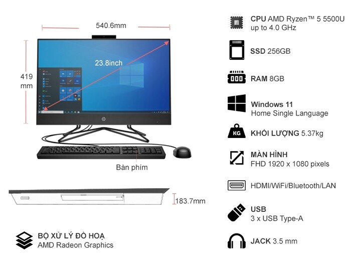 PC HP 205 Pro G8 R5-5500U/8GB/256GB/Win11 5R3F2PA