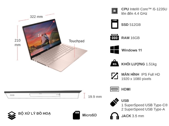 Laptop HP Pavilion X360 14-EK0133TU i5-1235U/16GB/512GB/Win11 7C0P7PA