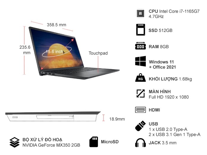 Laptop Dell Vostro 3510 i7-1165G7/8GB/512GB/Win11 506DNK