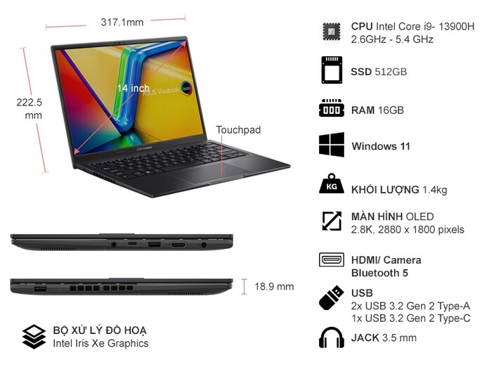 Laptop Asus Vivobook 14X OLED i9-13900H/16GB/512GB/Win11 (S3405VA-KM071W)