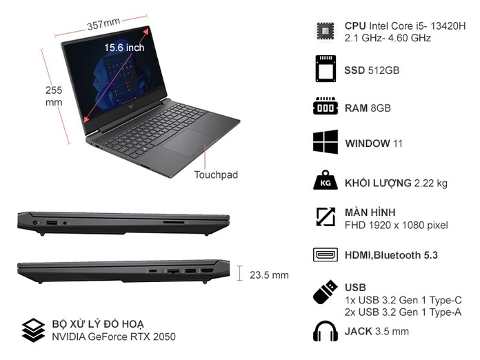 Laptop HP Victus Gaming 15-FA1091TX i5-13420H/8GB/512GB/Win11 (8C5M8PA)