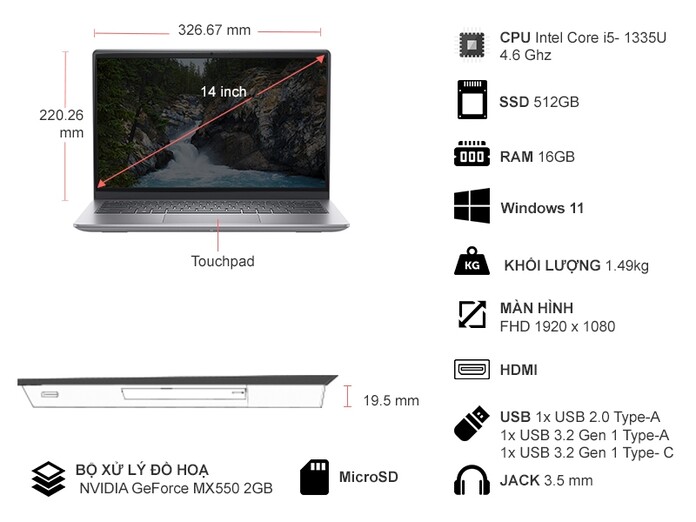 Laptop Dell Vostro 14 3430 i5-1335U/16GB/512GB/Win11 (60YGM1)