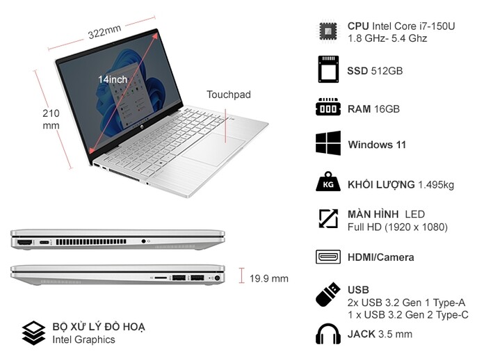 Laptop HP Pavilion X360 14-EK2013TU Core 7-150U/16GB/512GB/Win11 (9Z2V4PA)