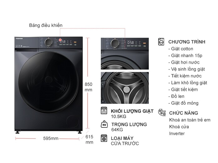 Máy giặt Toshiba Inverter 10.5 kg TW-T21BU115UWV(MG)