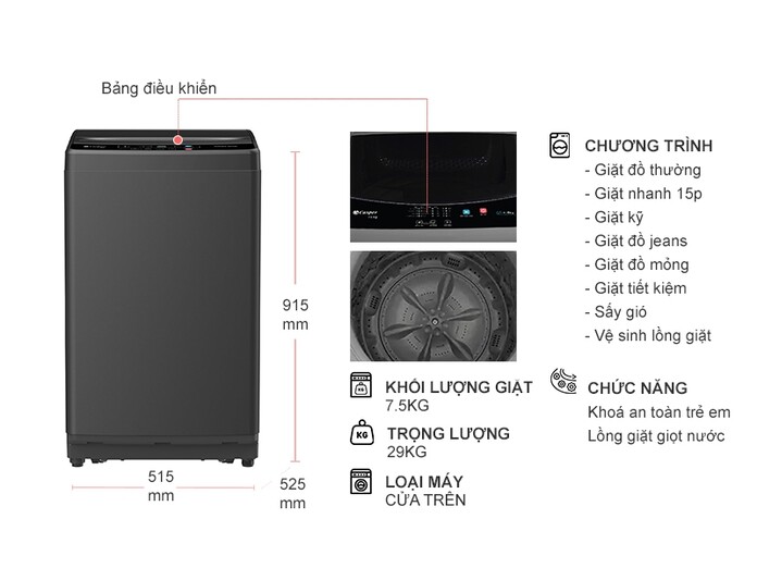 Máy giặt Casper 7.5 kg WT-75NG1