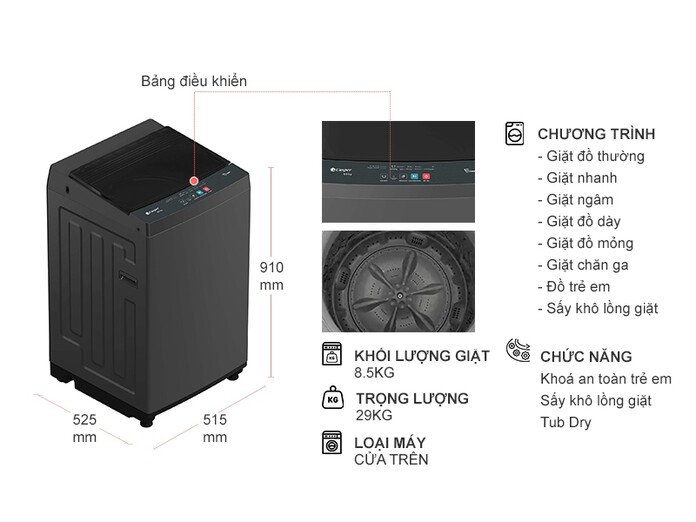 Máy giặt Casper 8.5 kg WT-85NG1
