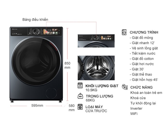 Máy giặt Toshiba Inverter 10.5 kg TW-T25BU115MWV(MG)