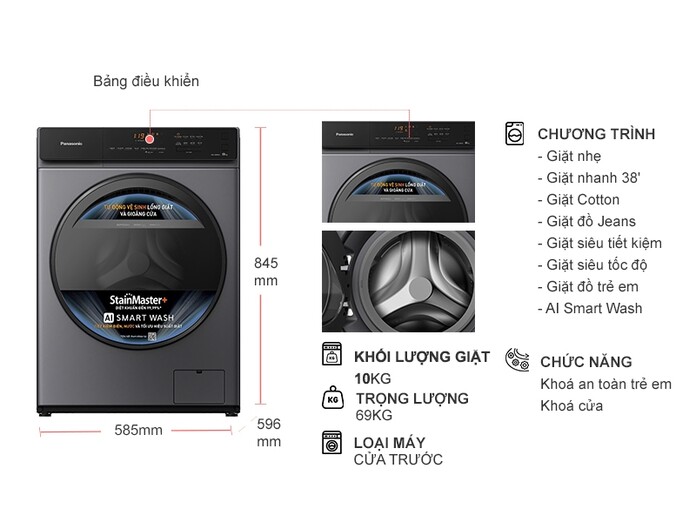 Máy giặt Panasonic Inverter 9 kg NA-V90FA1LVT