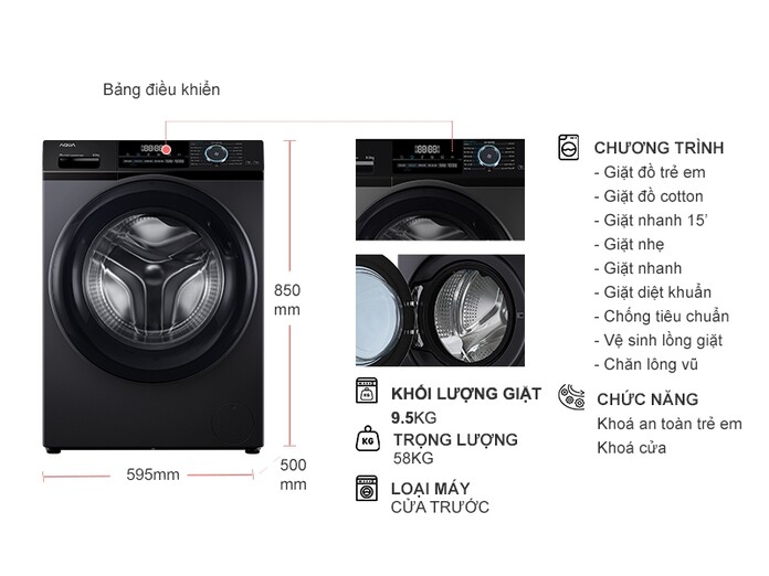 Máy giặt Aqua Inverter 9.5 kg AQD-A952J.BK