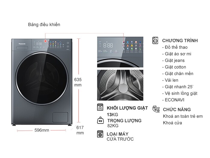 Máy giặt Panasonic Inverter 13 kg NA-26CVX1AVT